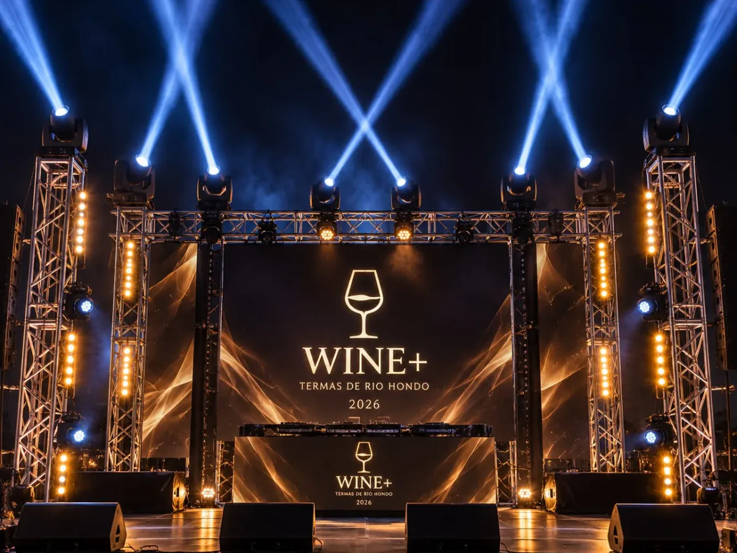 El escenario de WINE+ iluminado antes de los shows en vivo